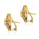 Curved Diamond and Yellow Gold Earrings, 18 Karat