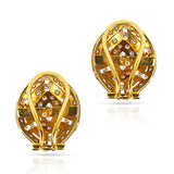 Curved Diamond and Yellow Gold Earrings, 18 Karat
