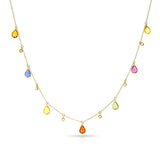 Pear Shape Multi-Sapphire and Diamond Rose Cut Drops Necklace, 18K