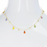 Pear Shape Multi-Sapphire and Diamond Rose Cut Drops Necklace, 18K