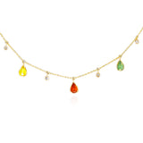 Pear Shape Multi-Sapphire and Diamond Rose Cut Drops Necklace, 18K