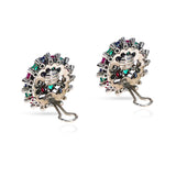 Round Ruby, Emerald, Sapphire and Diamond Dome Earrings, 18k