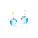 Blue Topaz Round Faceted Earrings, 18K