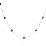 Oval Blue Sapphire and Diamond Rose Cut Necklace, 18K