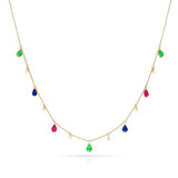 Pear Ruby Emerald Sapphire and Diamond Rose Cut Drop Necklace, 18K