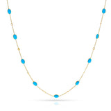 Oval Turquoise and Diamond Rose Cut Necklace, 18K
