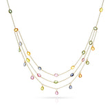 Triple Line Multi Sapphire Oval and Pear Shaped Necklace, 18K