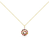 Double Circle Multi-Tourmaline and Diamond Pendant, 18K