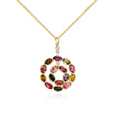 Double Circle Multi-Tourmaline and Diamond Pendant, 18K