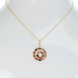 Double Circle Multi-Tourmaline and Diamond Pendant, 18K