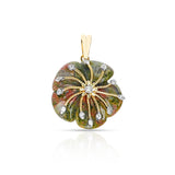 Unakite Carved Floral Pendant with 14k Goldwork and Diamonds