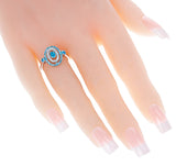 Oval Brazilian Paraiba Tourmaline Ring with Diamond Halo Ring, 18k