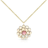 Triple Tier Gemstone Cabochon Floral Pendant, 18K Yellow Gold