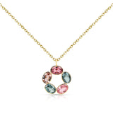Oval Multi Color Tourmaline Floral Pendant, 18K Yellow Gold