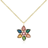 Pear Multi Color Tourmaline Floral Pendant, 18K Yellow Gold