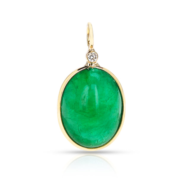 Emerald Oval Shape Pendant with Diamonds, 18K Yellow Gold