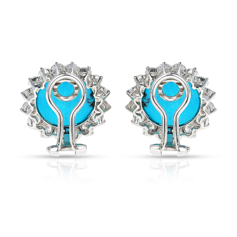 GIA Certified Natural Round Turquoise and Diamond Earrings