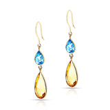 Blue Topaz and Citrine Pear Shape Dangling Earrings made in 18 Karat Yellow Gold.