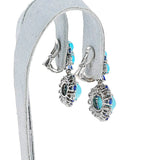 Turquoise Cabochon, Sapphire and Diamond Dangling Earrings, 18k