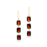 Rectangular Garnet Three Stone Dangling Earrings, 18K
