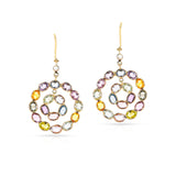 Double Circle Pastel Multi-Sapphire and Diamond Rose Cut Earrings, 18K