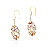 Double Circle Multi-Tourmaline and Diamond Rose Cut Earring, 18K