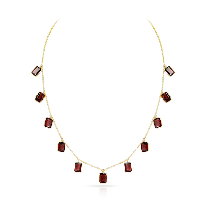 Rectangular Garnet Drop Necklace, 18K