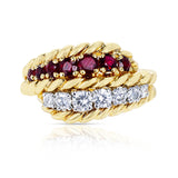 Van Cleef & Arpels Two Row Ruby and Diamond Twisted Rope-Style Gold, 18K