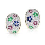 Diamond, Emerald, Ruby and Sapphire Floral Design Earrings, 18k