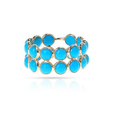 Turquoise Round Cabochon Double Line Band, Yellow Gold