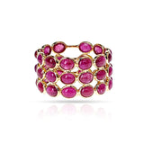 Oval Ruby Cabochon Triple Band, 18K Yellow Gold