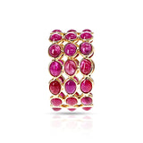 Oval Ruby Cabochon Triple Band, 18K Yellow Gold