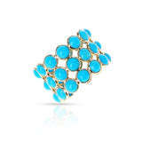 Turquoise Round Cabochon Triple Line Band, Yellow Gold