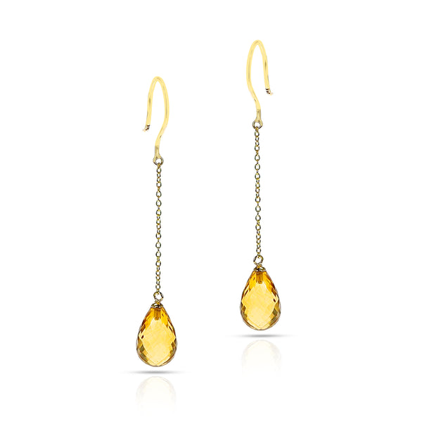 Semi-Precious Gemstone Briolette Drop Dangling Earrings, 18k