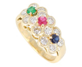 Van Cleef and Arpels Tri-Floral Emerald, Ruby, Sapphire and Diamond Ring, 18K