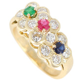 Van Cleef and Arpels Tri-Floral Emerald, Ruby, Sapphire and Diamond Ring, 18K