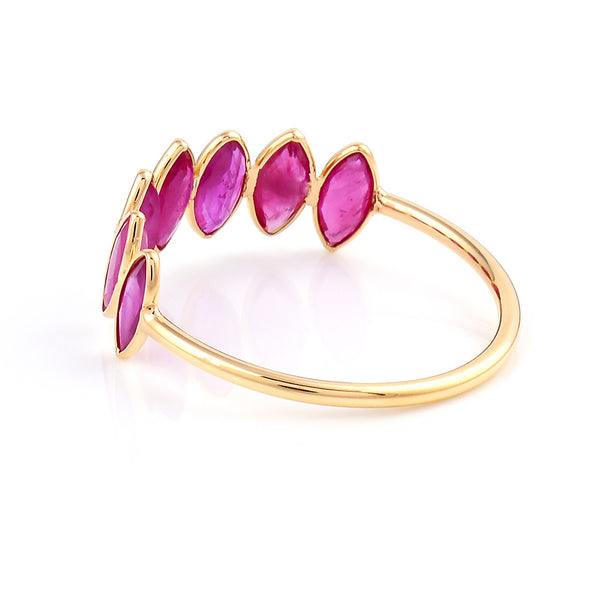 Seven Ruby Marquise Shape Ring Band, 18k Yellow Gold
