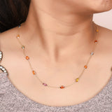 Oval Pastel Multi-Sapphire Bezel-Set Necklace, 18k Yellow Gold