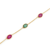 Oval Genuine Ruby and Emerald 18k Yellow Gold Bracelet