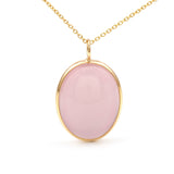 Oval Shape Pink Moonstone Pendant, 18K Yellow Gold
