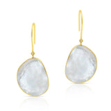 White Rainbow Moonstone Earrings, 18K Yellow Gold