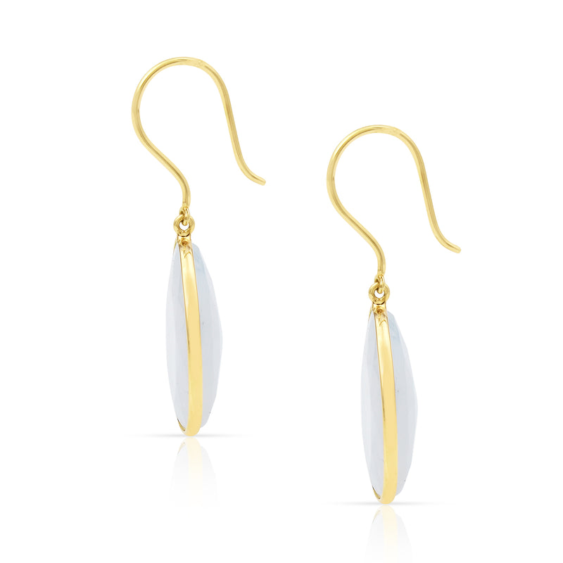 White Rainbow Moonstone Earrings, 18K Yellow Gold