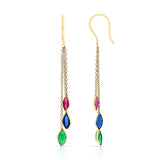 Ruby, Sapphire, Emerald Pear Shape Dangling Earrings made in 18 Karat Yellow Gold.