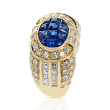 Invisibly-Set Sapphire and Diamond Dome Cocktail Ring, 18k Yellow Gold