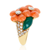 Van Cleef & Arpels Double Flower Coral, Chrysoprase, 0.96 ct. Diamond Ring, 18k