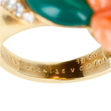 Van Cleef & Arpels Double Flower Coral, Chrysoprase, 0.96 ct. Diamond Ring, 18k