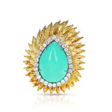 Pear-Shape Turquoise and Diamond Leaf Brooch, 18k