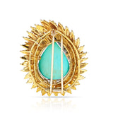 Pear-Shape Turquoise and Diamond Leaf Brooch, 18k