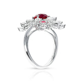 GRS Certified Oval-Orangy Pinkish Red 2.65 ct. Tanzanian Spinel and Diamond Ring