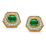 Van Cleef & Arpels Emerald Cabochon and Diamond Textured 18K Gold Earrings